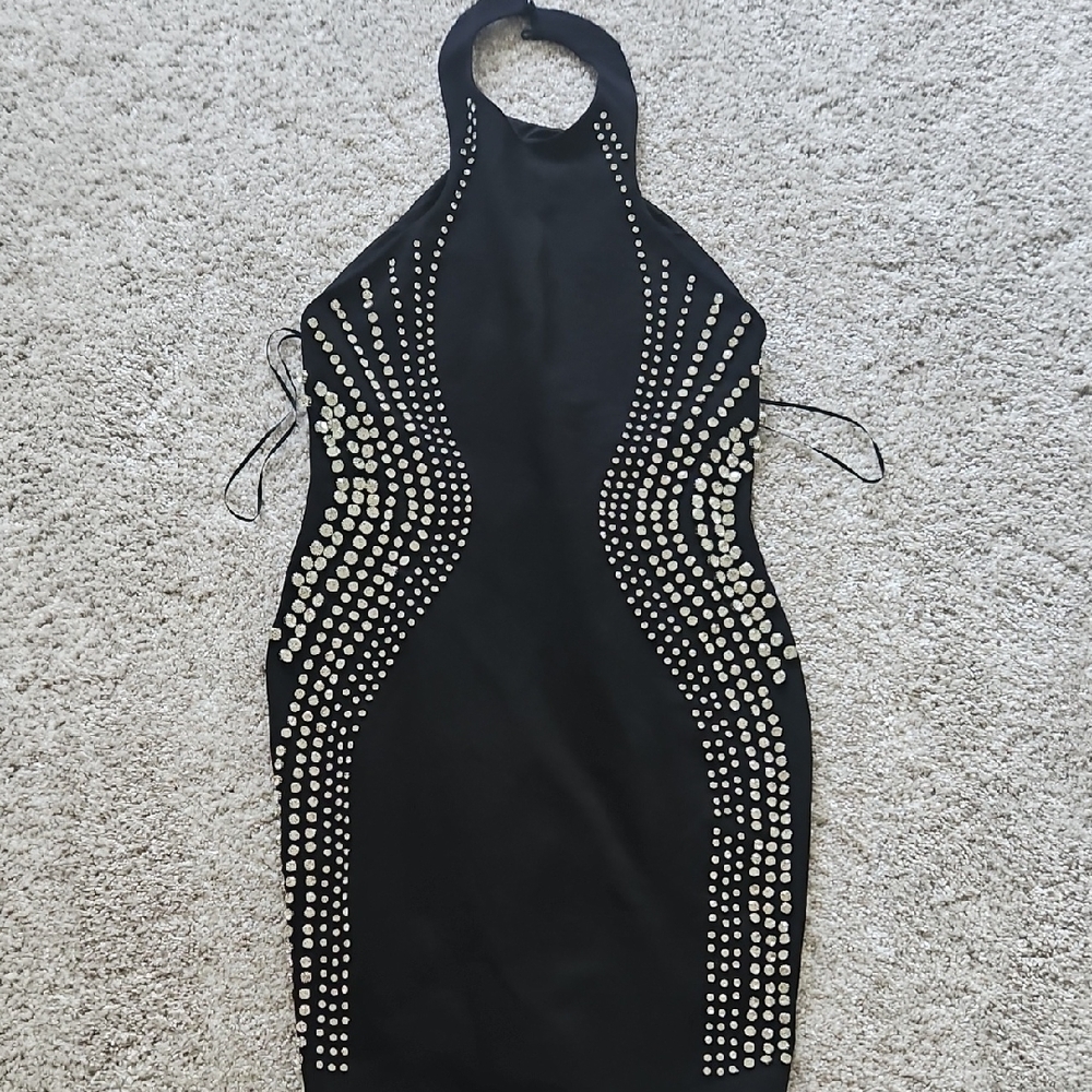 Fashion Nova Black Backless Dress with Silver Details